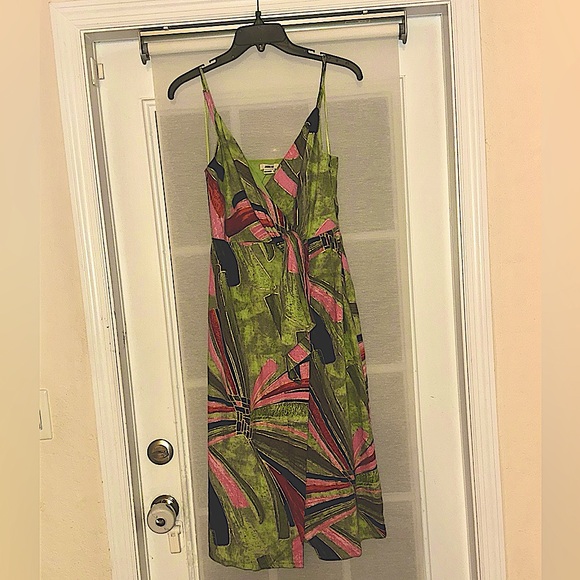 NWT Jason Wu Tropical Gold Accent Faux Wrap Tie Linen Blend Dress sz 6 - Picture 4 of 6